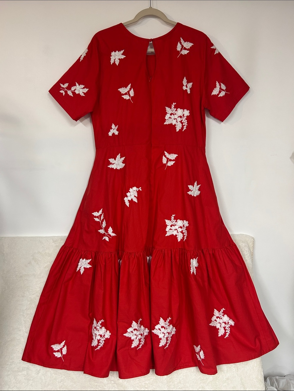 Fanm Mon Nursel Embroidered Crew Neck Short Sleeve A-Line Midi Dress NWT - Picture 3 of 9